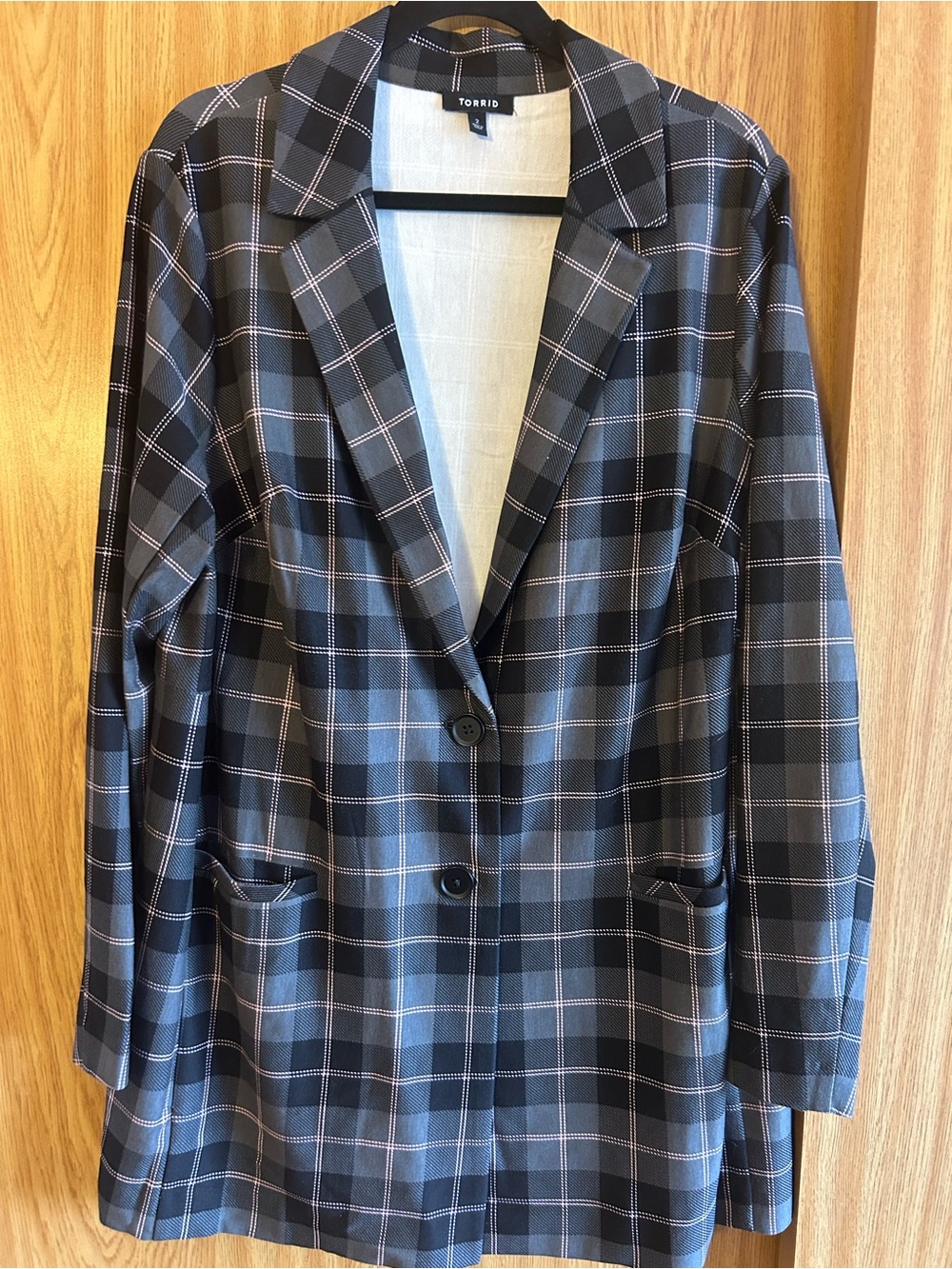 Torrid Black and Gray Plaid Longline Blazer